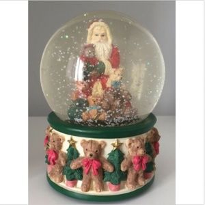 VTG Music Box Santa Bear Christmas Snow Globe